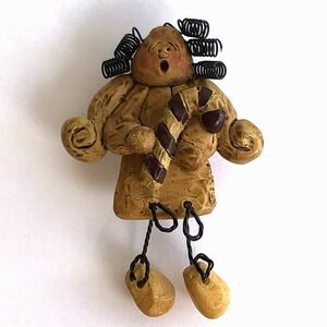 2.5" Acrylic Woman Brooch Wire Curly Hair Arms Legs Christmas Carol Cane Singing